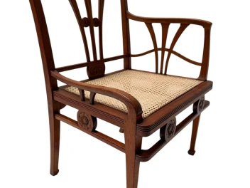 Art Nouveau Armchair with Wicker Seat by H.P. Mutters & Zoon, 1900s